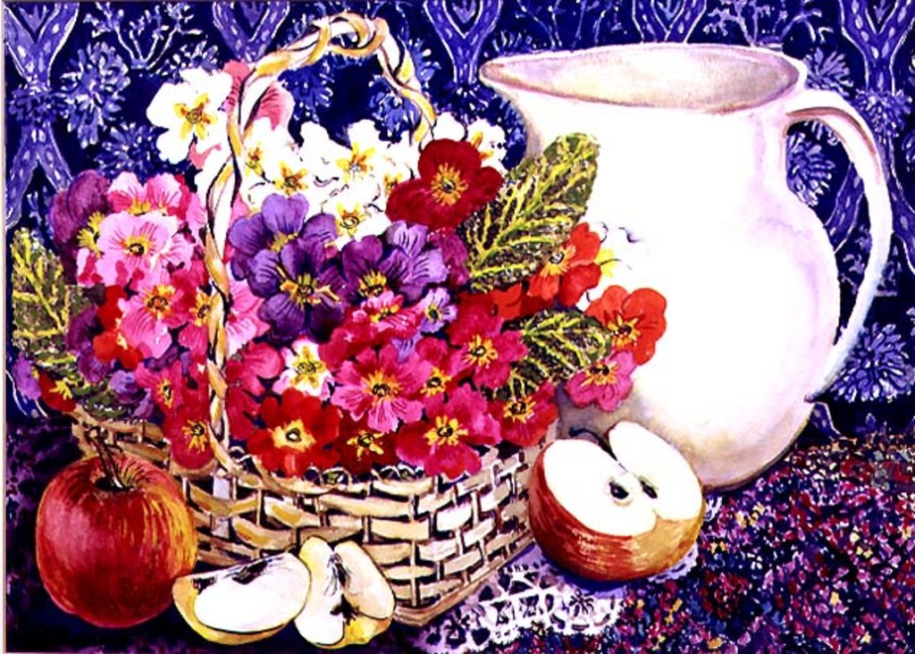 Detail of Primulas and Apples by Joan Thewsey