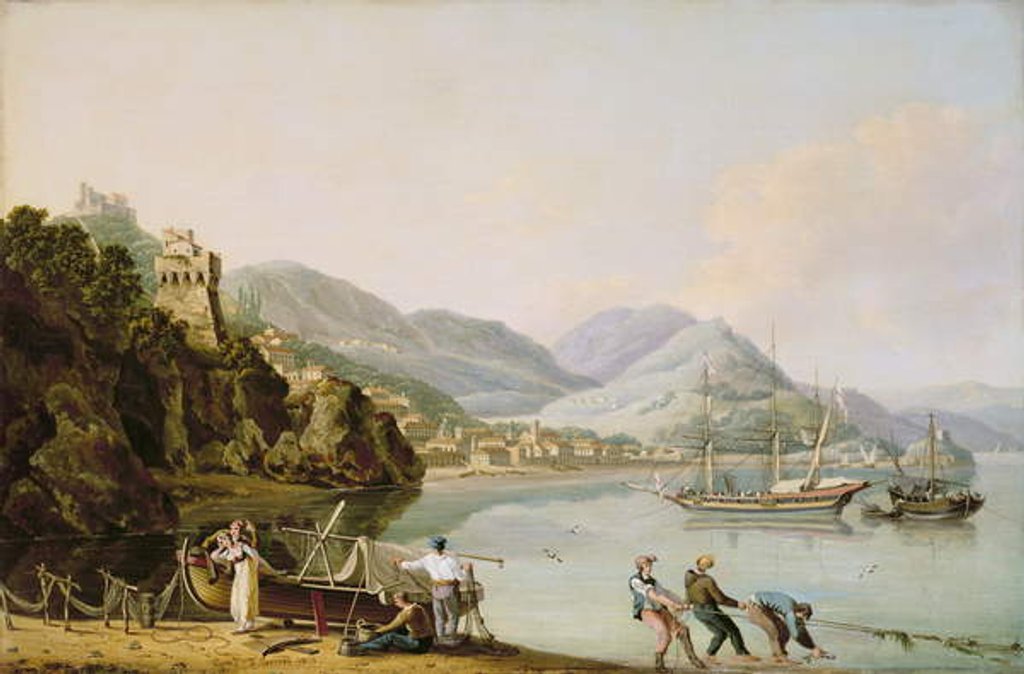 Detail of An Italian Harbour with a Genoese Chebec at Anchor by John Thomas Serres