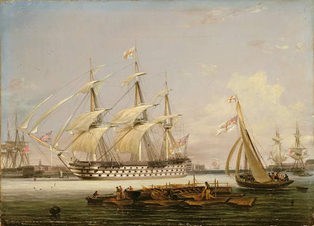 Detail of A Three-Decker Entering Portsmouth Harbour, 1836 by Lieutenant Robert Strickland Thomas