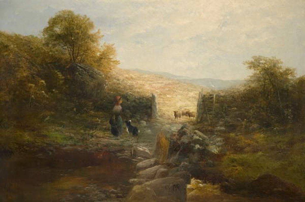 Detail of Shepherdess with Sheep by William Linnell