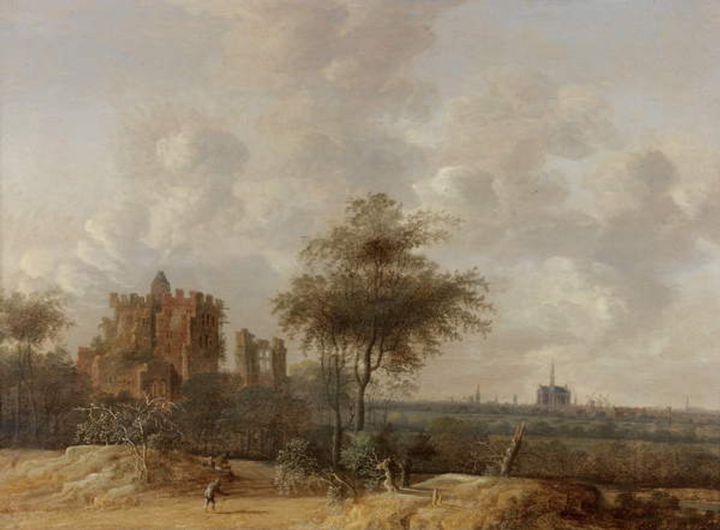 Detail of Landscape with the Ruined Castle of Brederode and a Distant View of Haarlem, 1655 by Jacob van der Croos