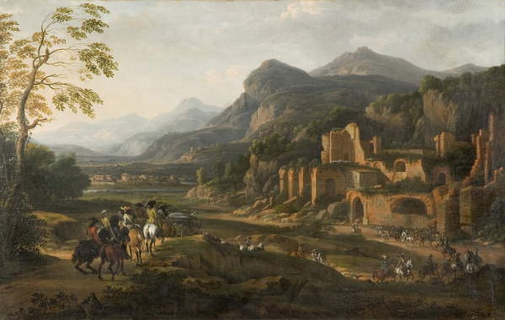 Detail of Landscape with Horsemen by Jacques Courtois