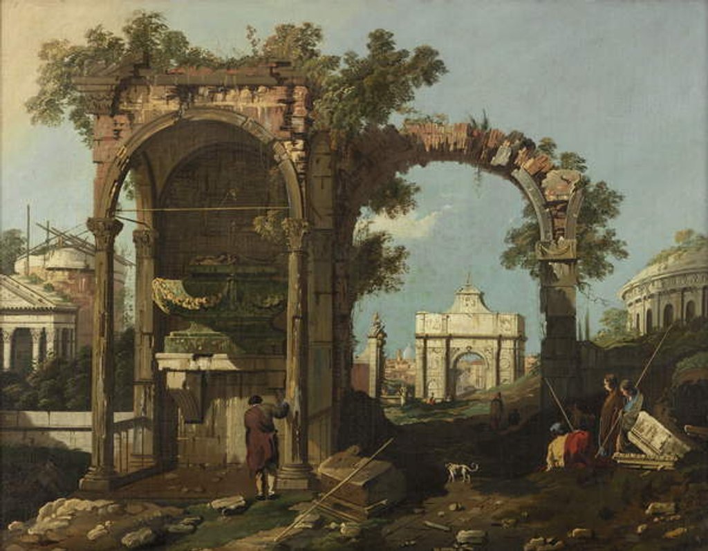 Detail of Ruins and figures, Outskirts of Rome Near the Tomb of Cecilia Metella, c.1750-1775 by Bernardo Bellotto