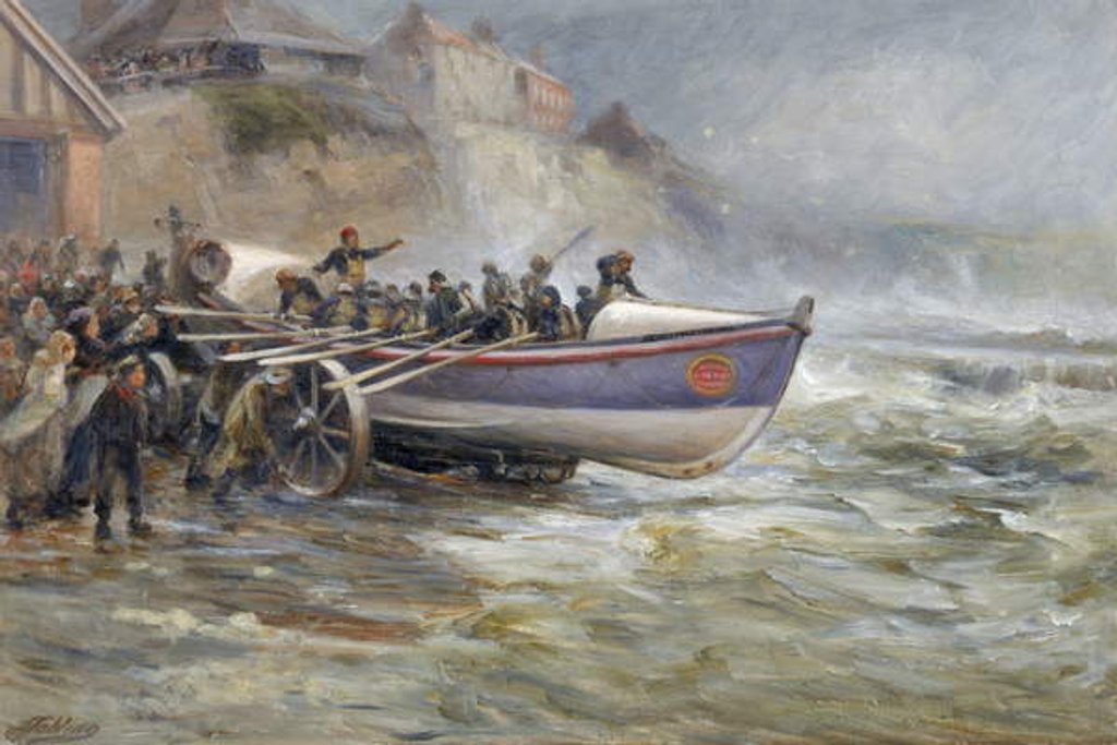 Detail of Launching the Cullerboats Lifeboat, 1902 by Robert Jobling