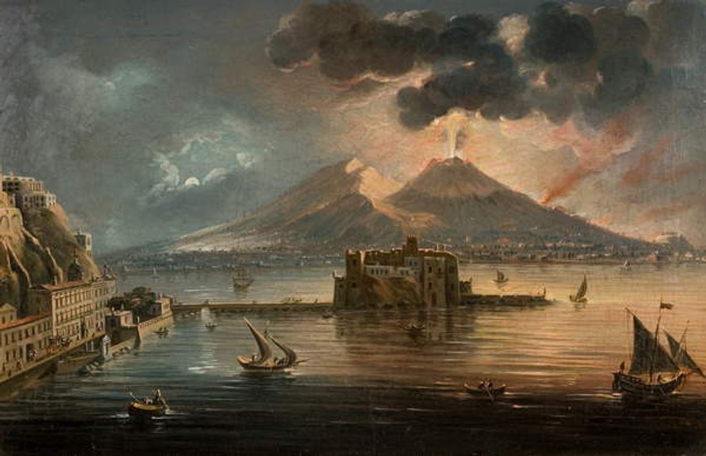 Detail of Naples at Night with Vesuvius Erupting by Pietro Antoniani