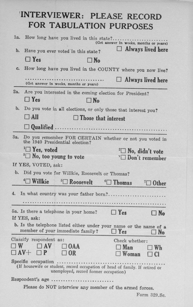 Detail of Gallup Poll Questionnaire by Anonymous