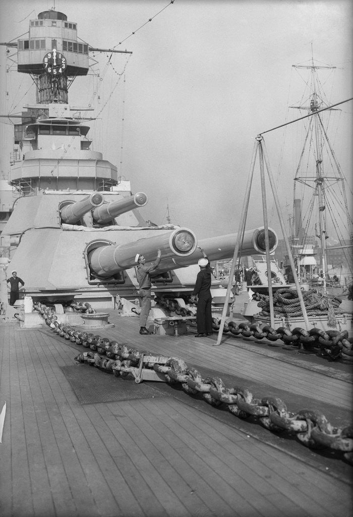Detail of Sailors Painting a Battleship's Guns by Anonymous