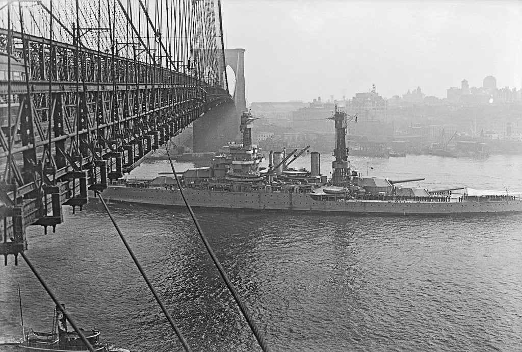 Detail of USS West Virgina Passing Under Brooklyn Bridge by Corbis