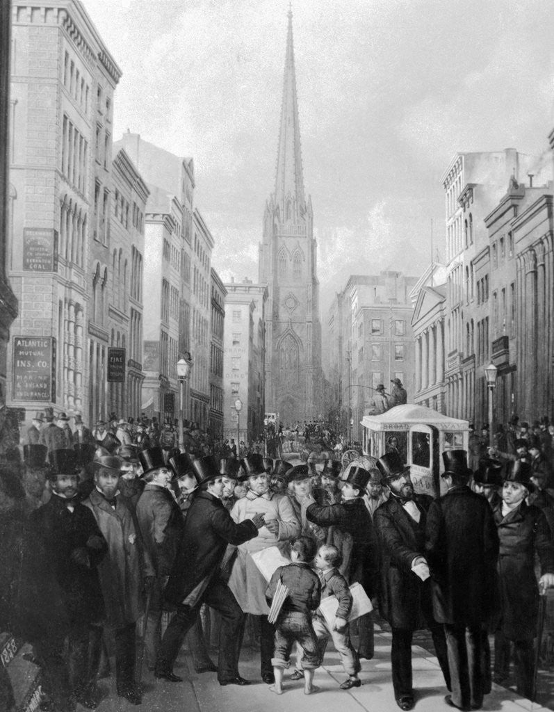Detail of Wall Street, Half Past Two O'Clock, October 13, 1857 Painted by J. Cafferty and C. Rosenberg by Anonymous