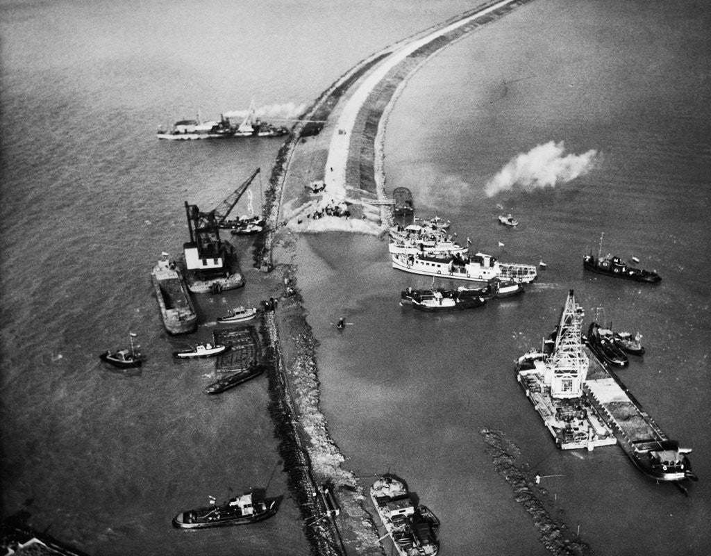 Detail of Aerial View of Ships Building a Dyke by Anonymous