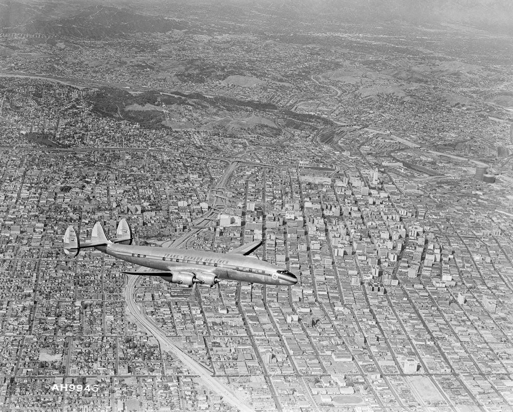 Detail of Airplane Flying Over Los Angeles by Anonymous