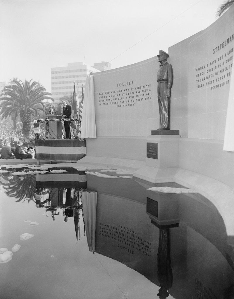 Detail of Douglas MacArthur Looking at Statue Portrait by Anonymous