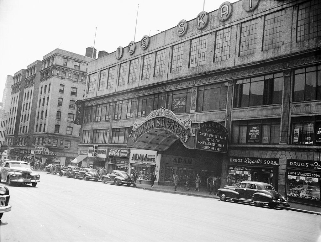 Detail of Madison Square Garden with Automobiles on Street by Anonymous