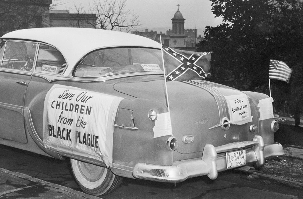 Detail of Automobile Decorated with Signs and American Flags by Anonymous