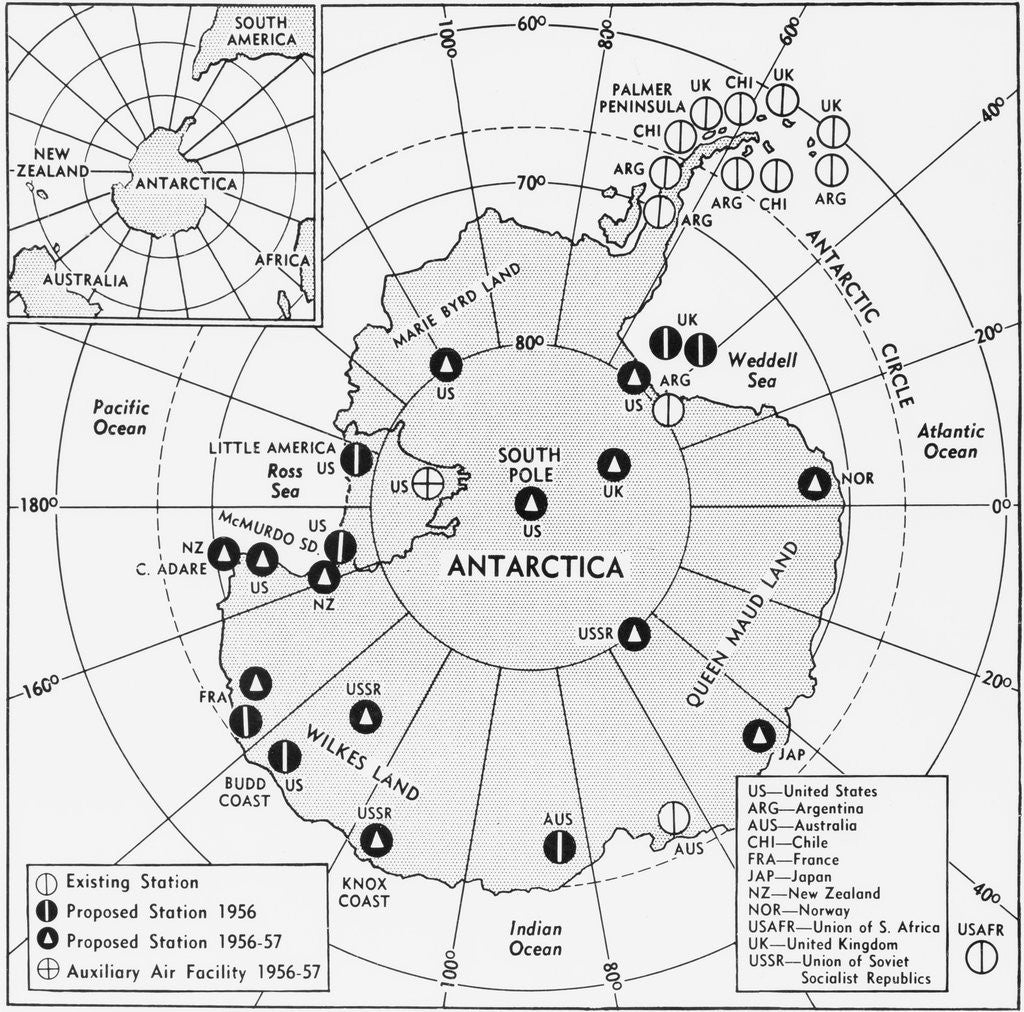Detail of Map of Research Stations in Antarctica by Anonymous