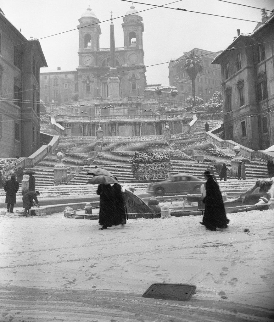 Detail of Snow Covering Rome's Spanish Steps by Corbis
