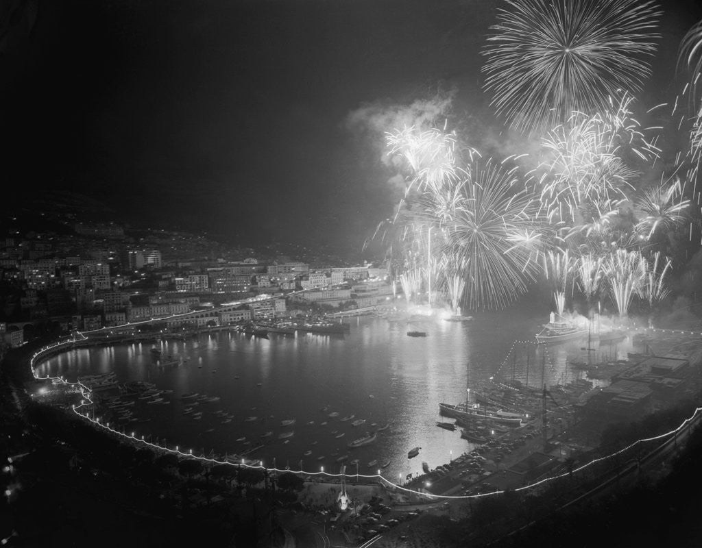 Detail of Fireworks Bursting Over the Port of Monaco by Anonymous