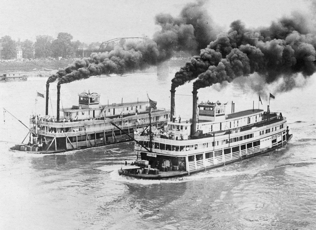 Detail of Aerial View of Steamboats Racing by Anonymous