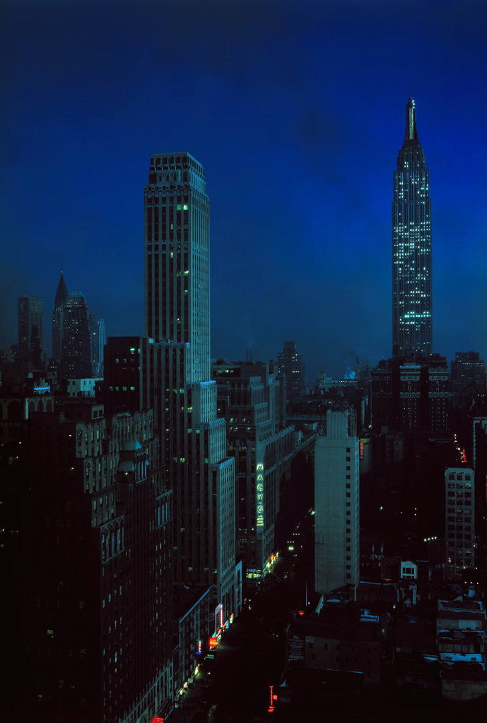 Detail of Skyscrapers of New York City at Night by Anonymous