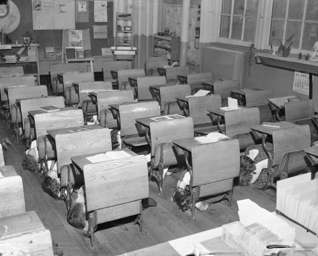 Detail of Children Practicing a Bomb Drill by Anonymous