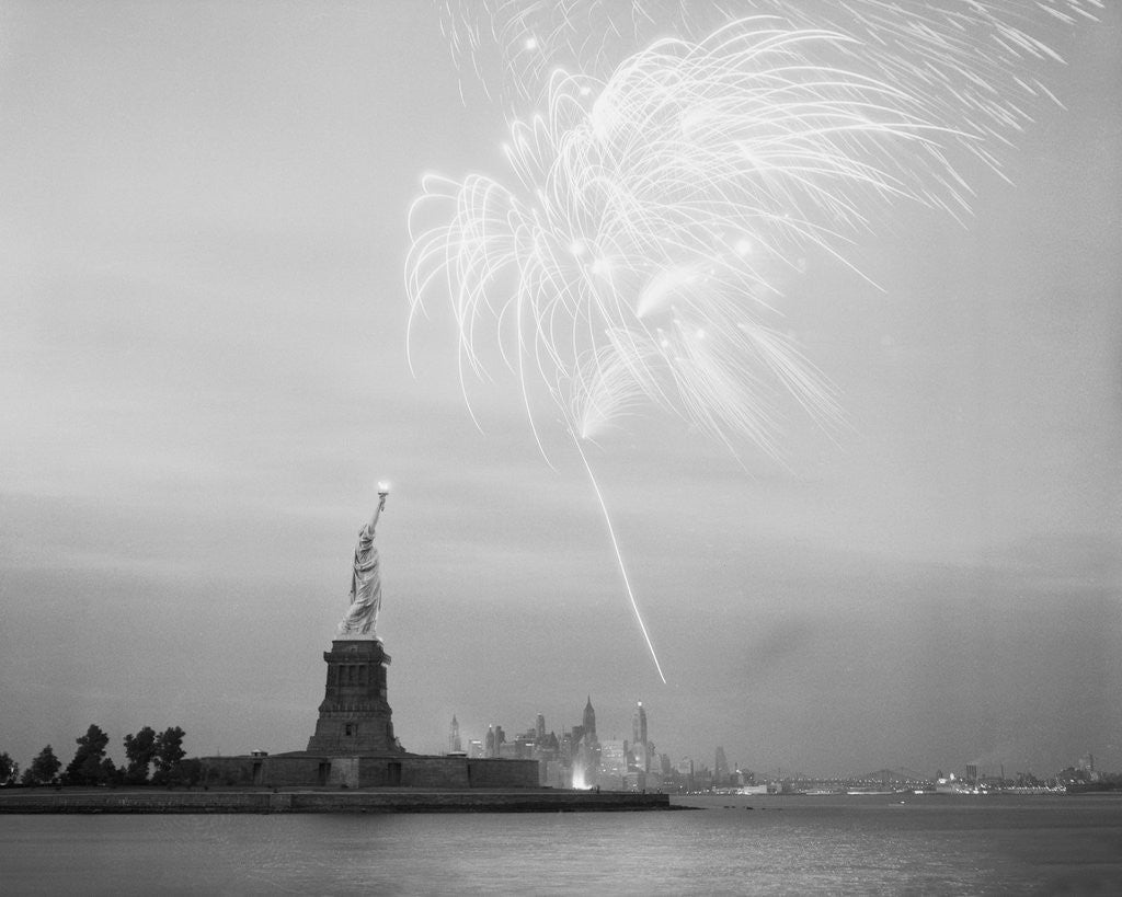 Detail of Fireworks over the Statue of Liberty by Corbis
