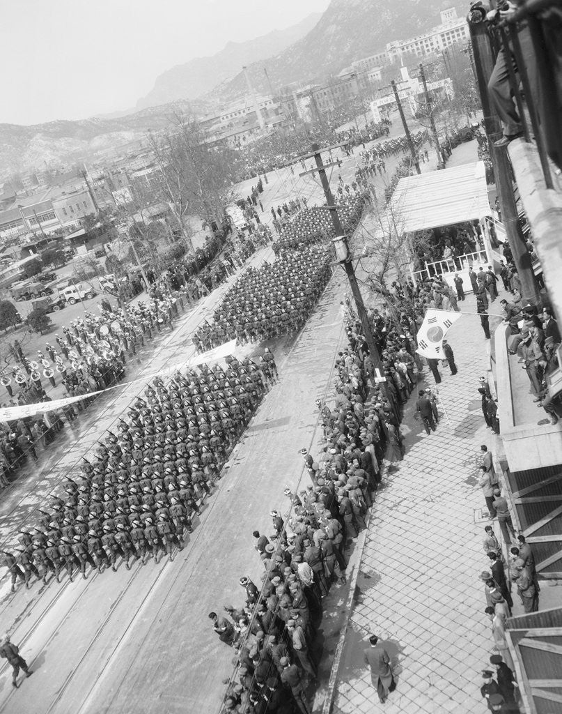 Detail of Aerial View of a Military Parade by Corbis