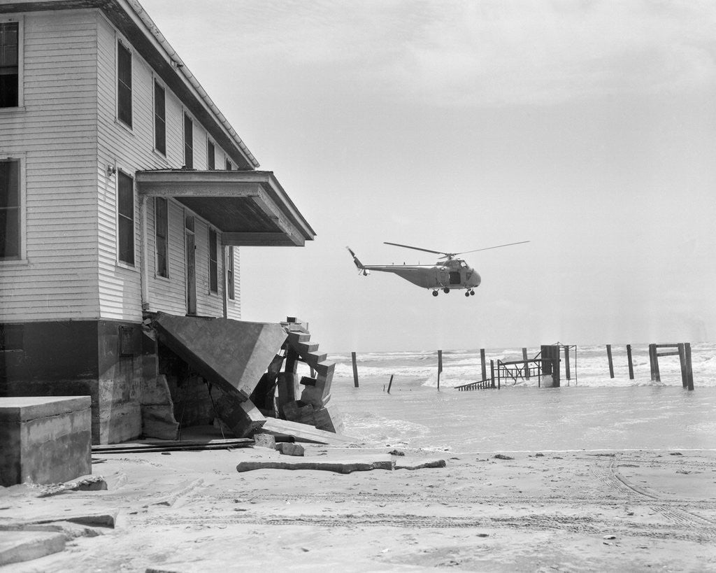 Detail of Helicopter Flying Over Storm Ridden Area by Anonymous