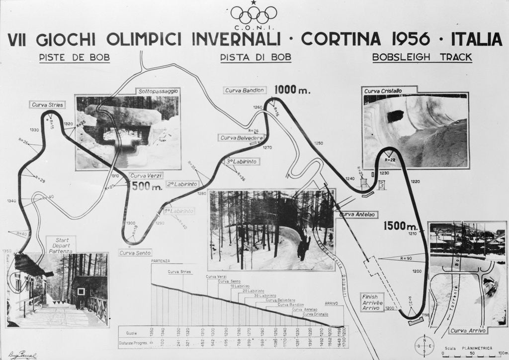 Detail of Map of the Olympic Bobsled Course at D'Ampezzo by Corbis