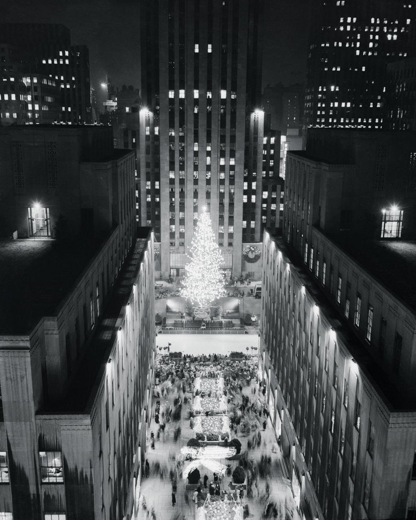 Detail of Christmas Tree Lighting up Rockefeller Plaza by Anonymous