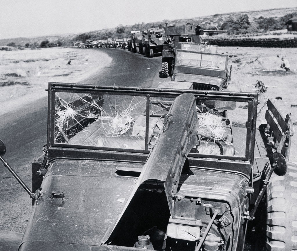 Detail of Military Jeeps Alongside Road Leading to Airport by Anonymous