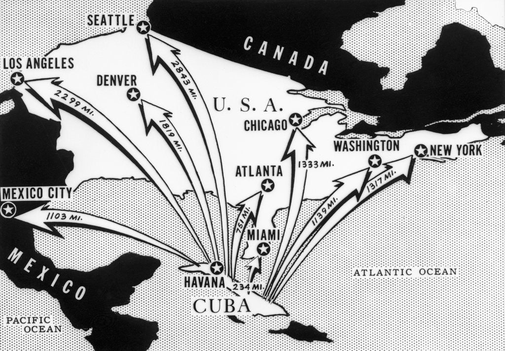 Detail of Distances of Major Cites from Cuba by Corbis