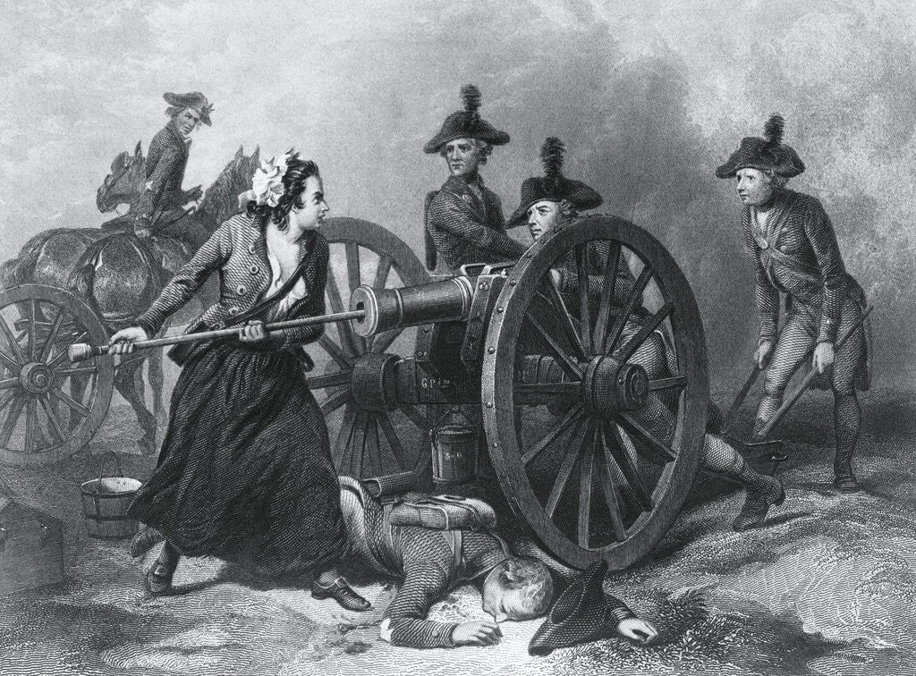 Detail of Engraving of Molly Pitcher Loading Cannon at the Battle of Monmouth by Anonymous