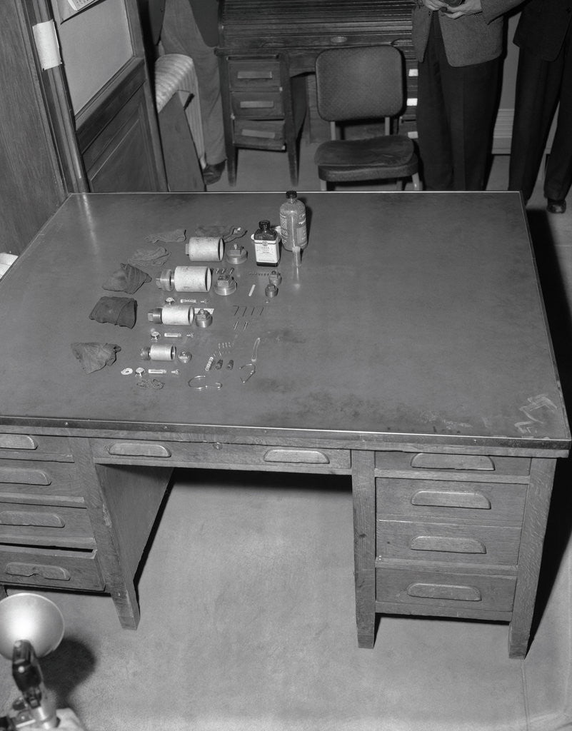 Detail of Confiscated Bomb Parts on Display at Police Station by Anonymous