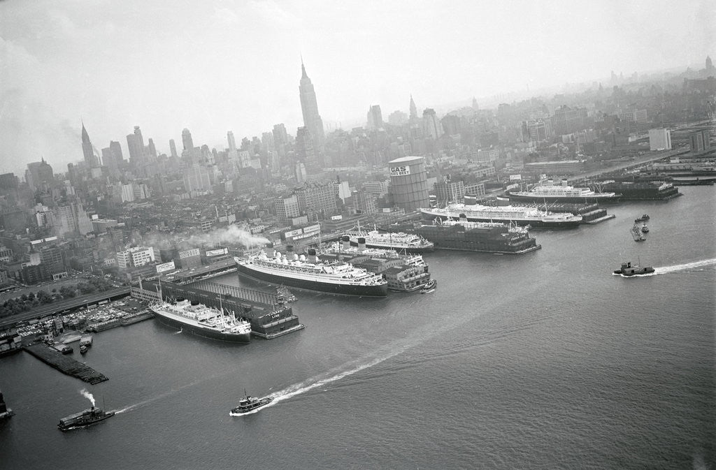Detail of Ships Docking in New York Harbor by Anonymous