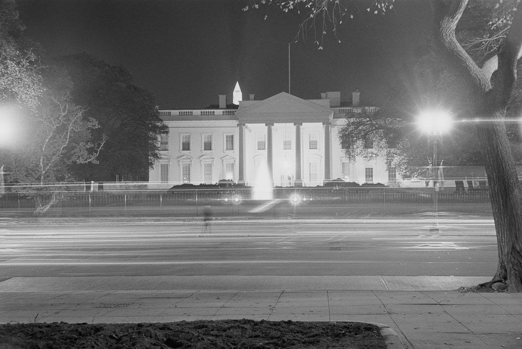 Detail of Exterior of White House at Night by Corbis