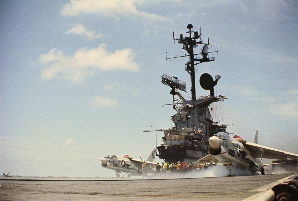 Detail of US Navy A-7 Corsair Jet Airplanes Launching From Carrier by Anonymous