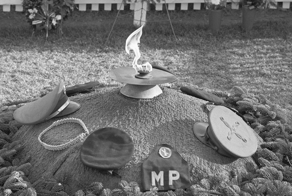 Detail of Military Caps Showing Tribute at JFK's Grave by Anonymous