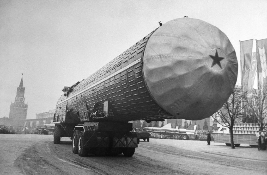 Detail of Large Missile Being Transported During Parade by Anonymous