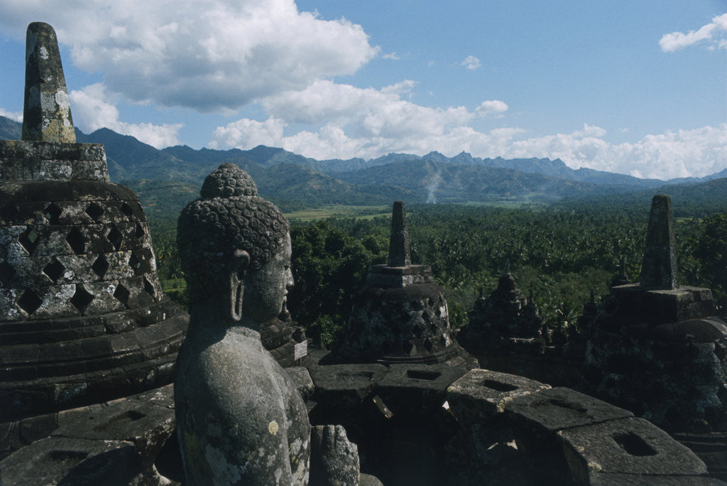 Detail of Statue of Buddha Sitting in a Stupa on Candi Borobudur by Anonymous