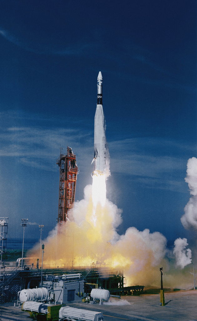 Detail of Rocket Taking off into Sky by Corbis