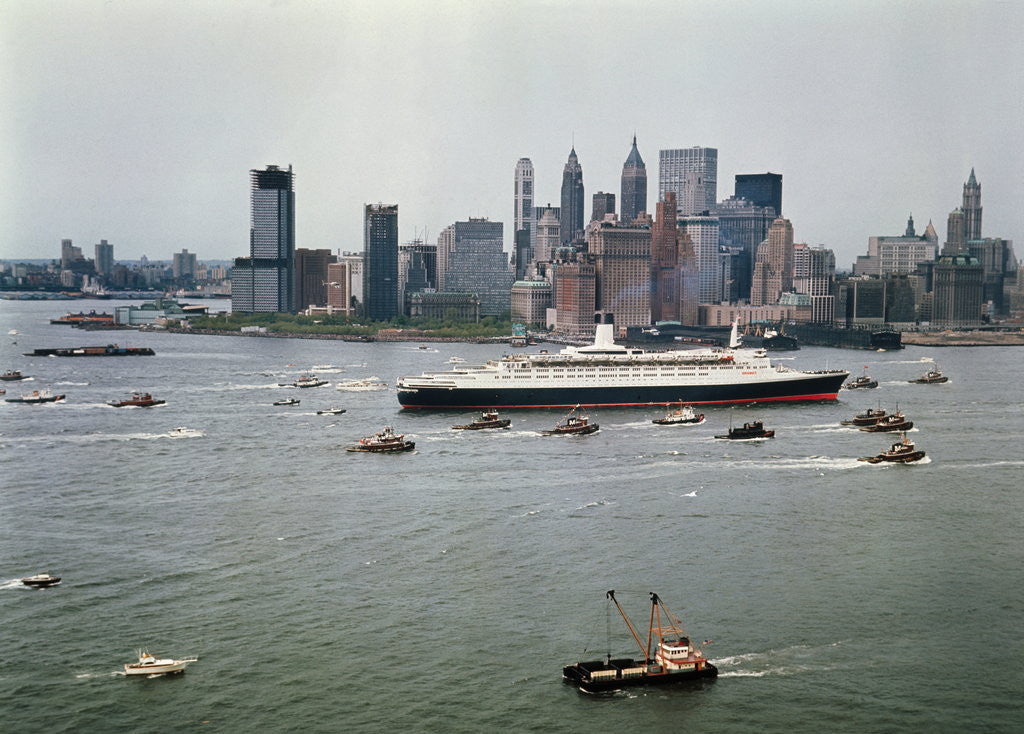 Detail of Queen Elizabeth 2 Sailing out of New York Harbor by Anonymous