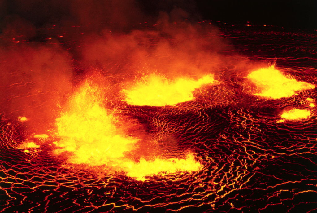 Detail of Night View of Boiling Lava from Volcanic Eruption by Anonymous