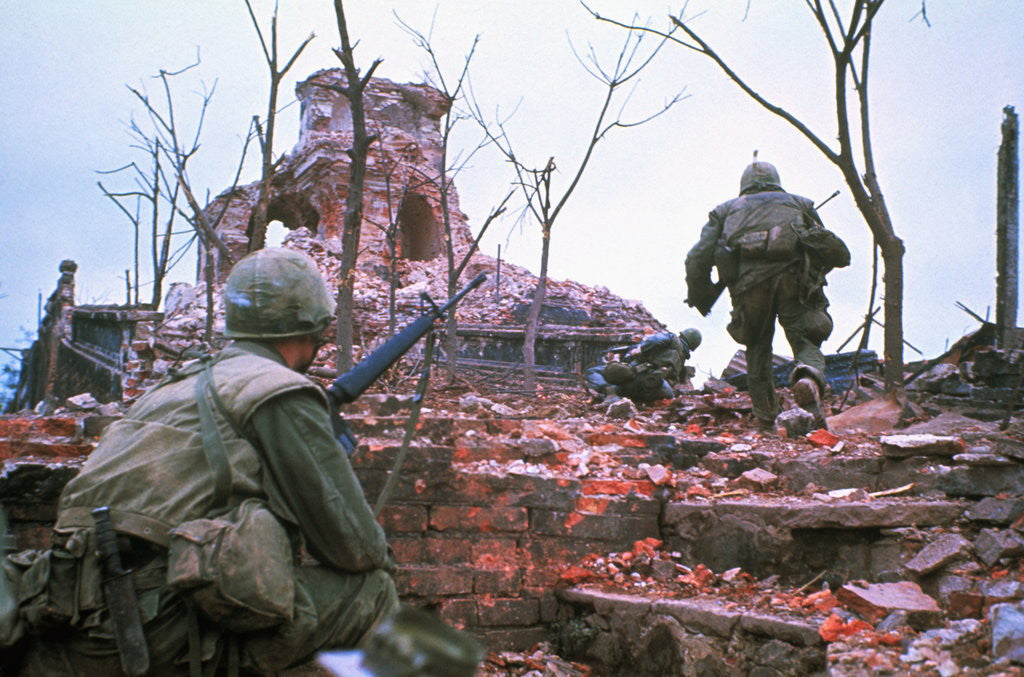 Detail of American Marines Advancing up Outer Wall of Citadel by Anonymous