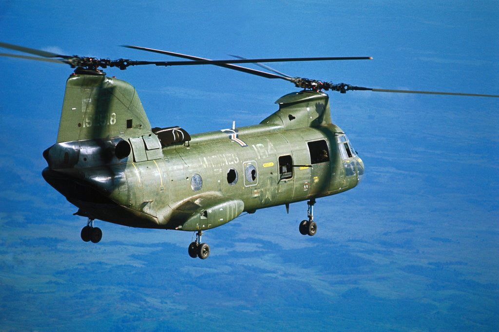 Detail of Military Helicopter Flying in Blue Skies by Anonymous
