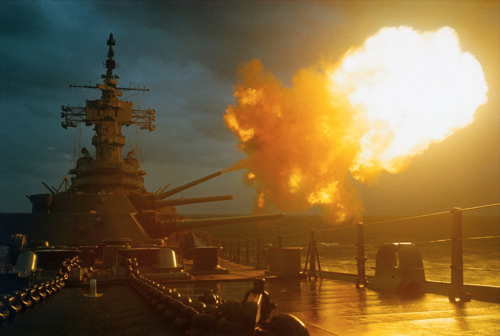 Detail of View of USS New Jersey Firing Guns by Anonymous