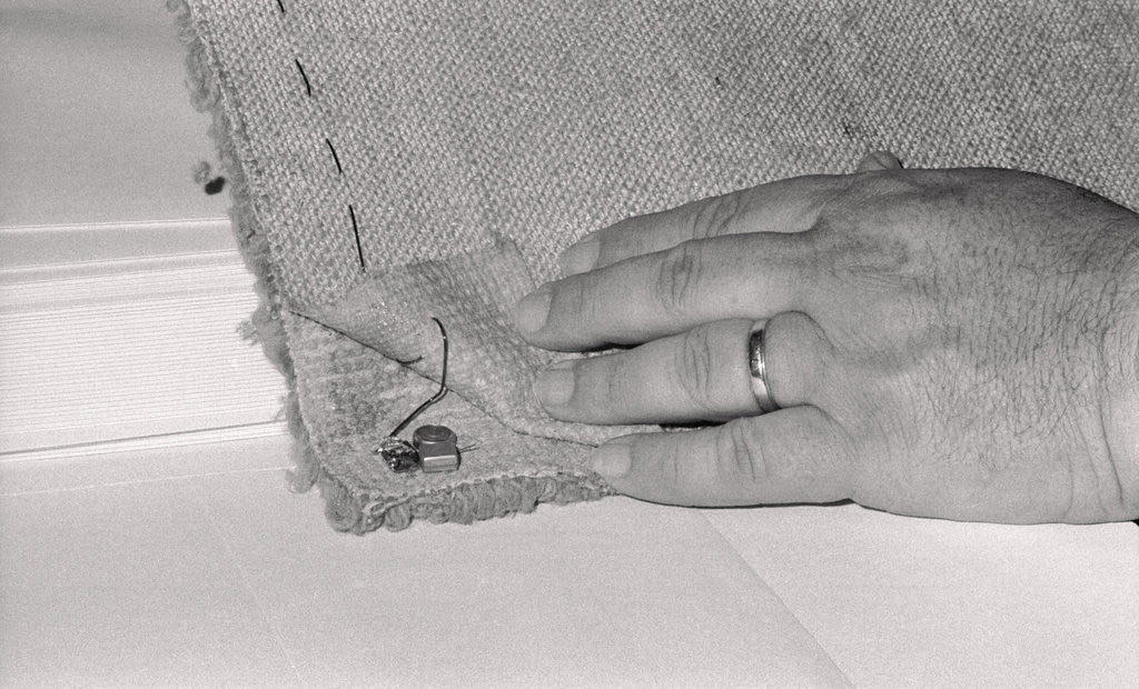 Detail of Bugging Device Sewn into Rug by Anonymous