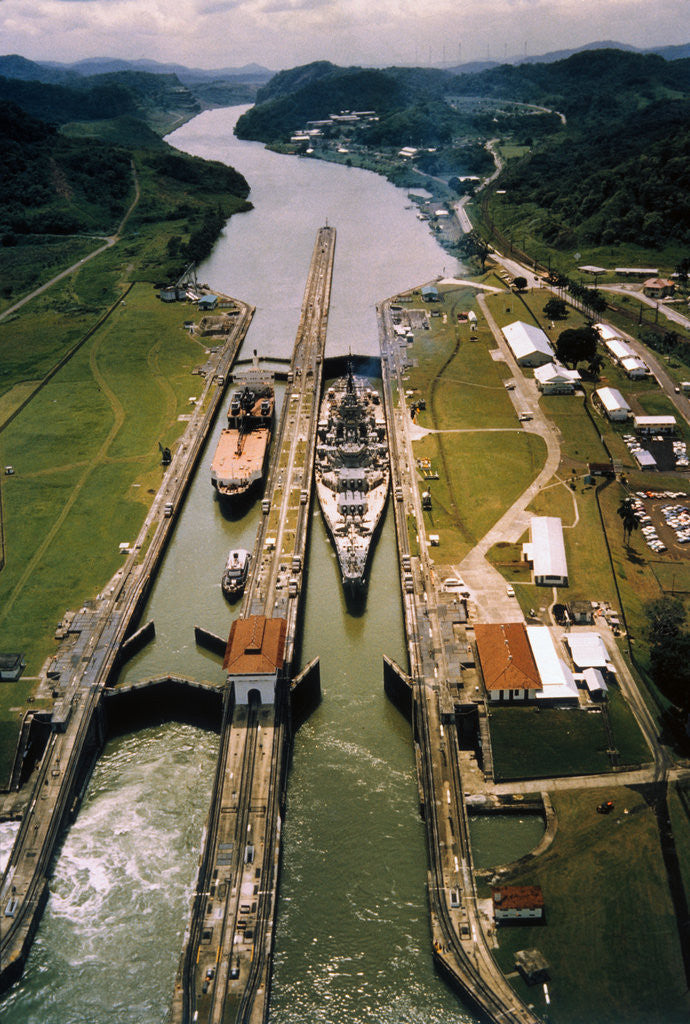 Detail of Battleship Passing Through Panama Canal by Anonymous