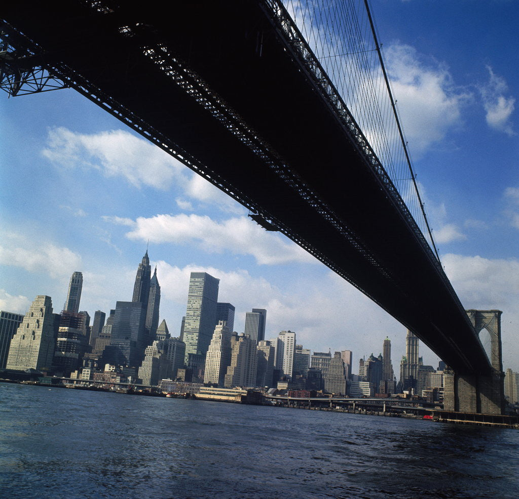 Detail of Manhattan Skyline from Brooklyn Bridge by Corbis