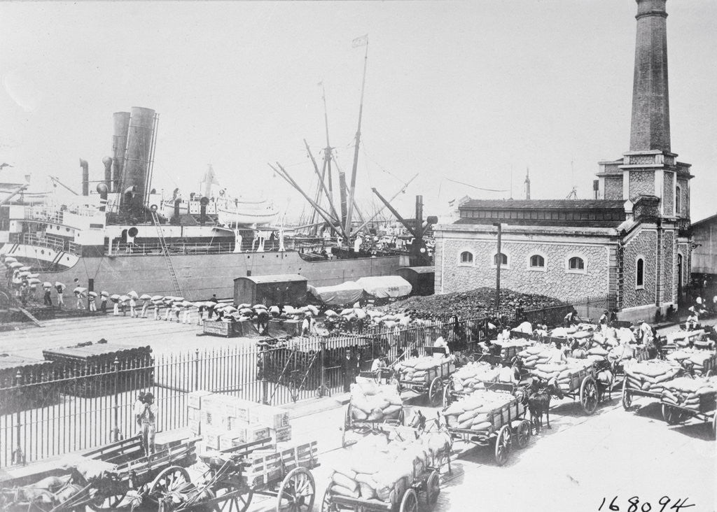 Detail of Men Loading Coffee onto Steamer by Anonymous
