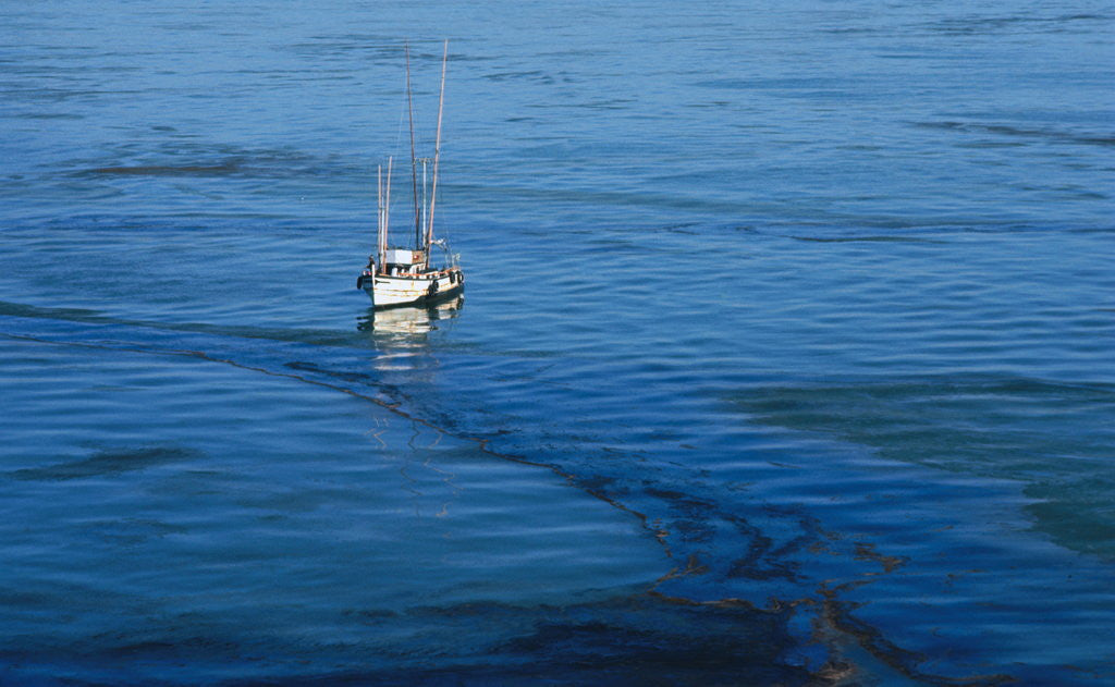 Detail of Fishing Boat Anchored in Oil Slick by Corbis